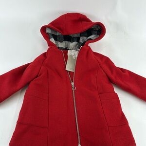 Zara BabyGirl Red Hooded Coat Black gray check lining size 2/3 years 98 cm